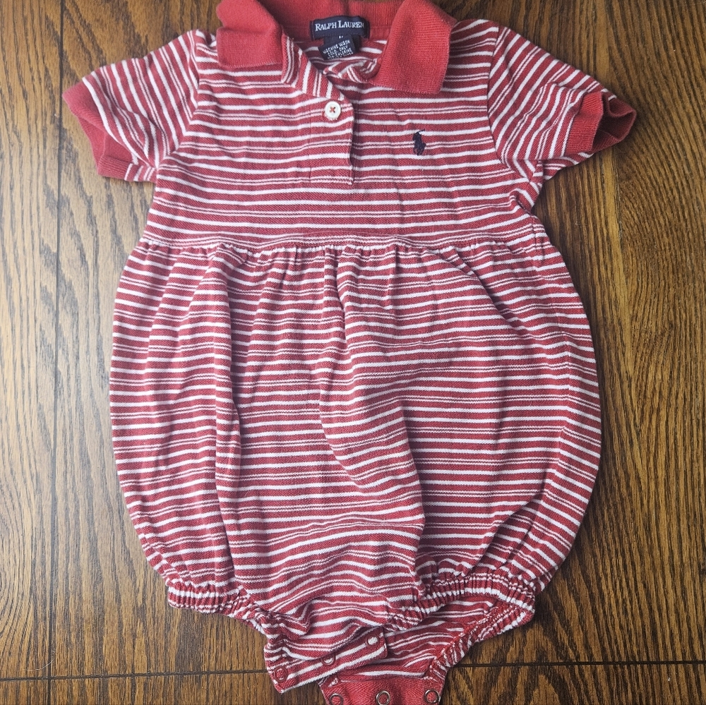 Vintage VTG Y2K Ralph Lauren Red and White Striped One Piece 6-12 Months